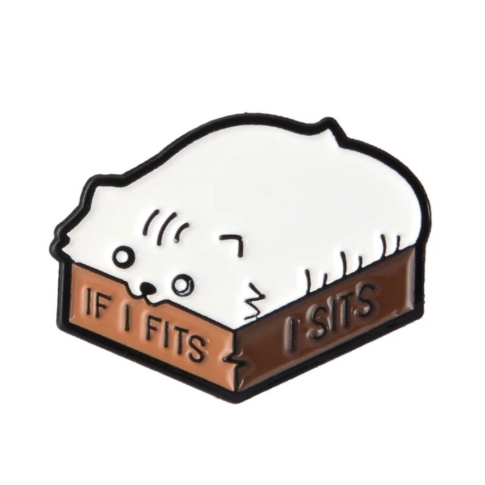 6/$30 If I Fits I Sits Cat In Box Funny Enamel Pin